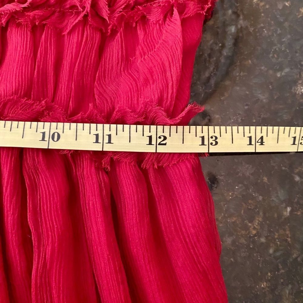 Burlapp Sz 4 💯 Silk Rosette Limed Red Dress - Picture 13 of 13
